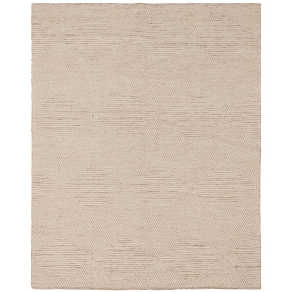 Stark Rectangle Geometric HandKnotted Wool/Viscose Area Rug in Cream